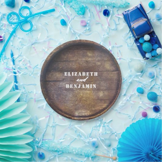 eiken vat bodem rustiek land hout bruiloft papieren bordje (Feest)