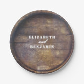 eiken vat bodem rustiek land hout bruiloft papieren bordje (Voorkant)