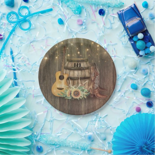 eiken vat rustiek land hout cowboy laarzen papieren bordje (Feest)