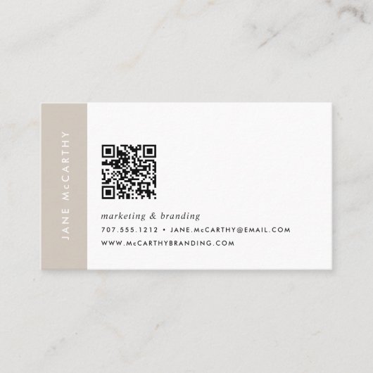 Eikenbeige | Moderne minimalistische QR-code Visitekaartje (Voorkant)