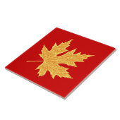 eikenblad — diep rood en saffraan tegeltje (Zijkant)
