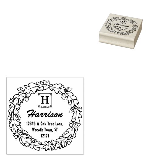 Eikenblad eikels krans | Monogram retouradres Rubberstempel (Gestempeld)