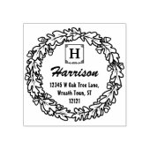 Eikenblad eikels krans | Monogram retouradres Rubberstempel (Afrduk)