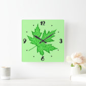 eikenblad - groene tinten vierkante klok (Huis)