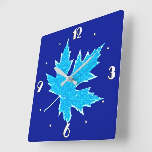 eikenblad - ijsblauw en wit vierkante klok (Hoek)