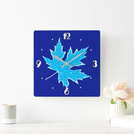 eikenblad - ijsblauw en wit vierkante klok (Huis)