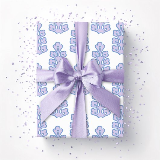 Eikenblad in Blauw en Paars Cadeaupapier