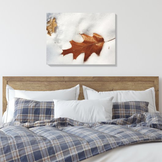 eikenblad op de sneeuw canvas afdruk (Insitu (Slaapkamer))