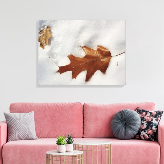 eikenblad op de sneeuw canvas afdruk (Insitu (Woonkamer))