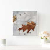 eikenblad op de sneeuw vierkante klok (Huis)