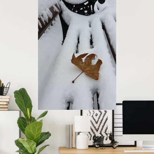 eikenblad op nieuwe sneeuw poster (Thuiskantoor)