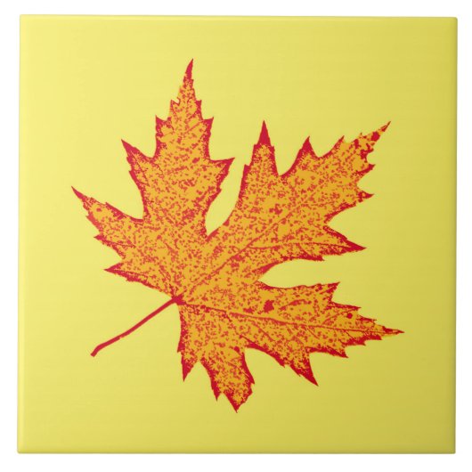 eikenblad - oranje en mosterdgoud tegeltje (Voorkant)