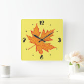 eikenblad - oranje en mosterdgoud vierkante klok (Huis)