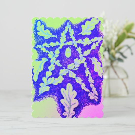 Eikenblad Pentagram Neon Kleurrijk Feestdagenkaart (Staand voorkant)