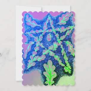 Eikenblad Pentagram Neon Kleurrijk Feestdagenkaart