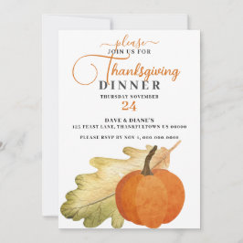 Eikenblad & Pompoen Thanksgiving-dineruitnodiging Kaart