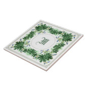 Eikenbladeren en bessen krans border monogram tegeltje (Zijkant)