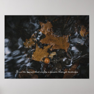 Eikenbladeren en eikels in donker water poster