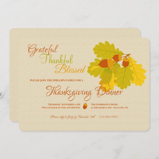 Eikenbladeren en eikels uitnodigingen (Voorkant / Achterkant)