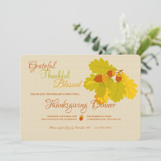 Eikenbladeren en eikels uitnodigingen (Staand voorkant)