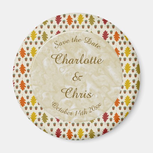 Eikenbladeren en eikels vallen herfst trouwdag aan magneet (Voorkant)