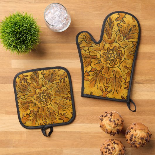 Eikenbladeren en Pentakel Ovenwant & Pannenlap Set (Top down)