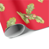 Eikenbladeren op rood cadeaupapier (Rol Hoek)