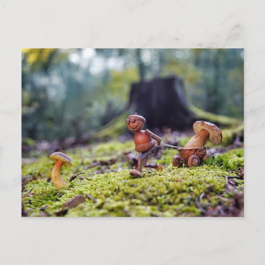 Eikenbok met een paddenstoel in een klein karretje briefkaart (Voorkant)