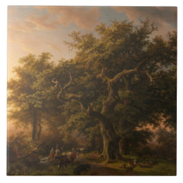 eikenbomen in een bos landschap (Woodland Scene) Tegeltje