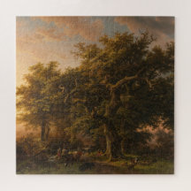 Eikenbomen in een boslandschap (Boslandschap)