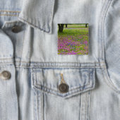 Eikenbomen met veld van Phlox, Blauwe Bonnets Vierkante Button 5,1 Cm (In situ)