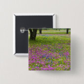 Eikenbomen met veld van Phlox, Blauwe Bonnets Vierkante Button 5,1 Cm (Voorkant /achterkant)