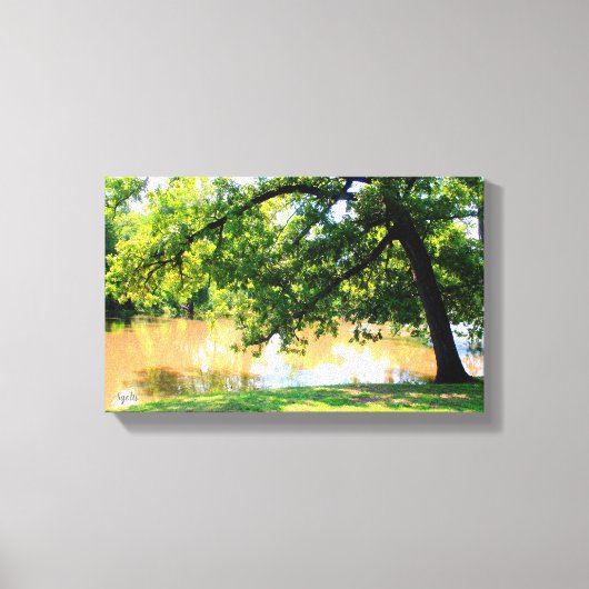 Eikenboom bij water rand canvasprint canvas afdruk (Voorkant)
