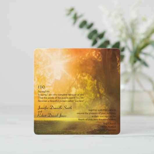 Eikenboom bij zonsondergang bruiloft kaart (Staand voorkant)