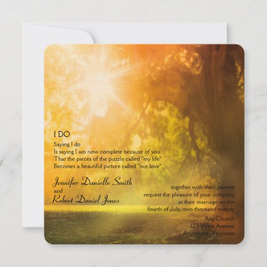 Eikenboom bij zonsondergang bruiloft kaart (Voorkant)