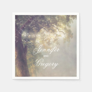 Eikenboom en String Lights Rustieke Tuin Huwelijk Servet