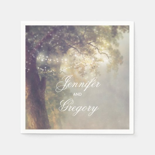 Eikenboom en String Lights Rustieke Tuin Huwelijk Servet (Voorkant)
