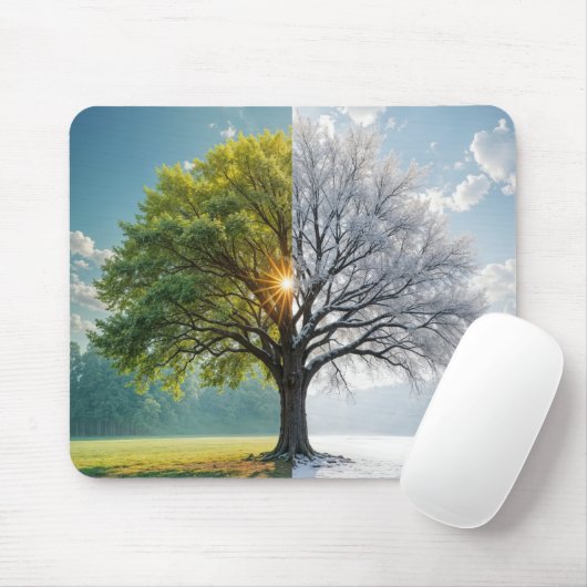 Eikenboom in twee seizoenen muismat (Met muis)
