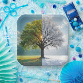 Eikenboom in twee seizoenen papieren bordje (Feest)