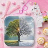 Eikenboom in twee seizoenen papieren bordje (Feest)