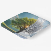 Eikenboom in twee seizoenen papieren bordje (Gebogen)