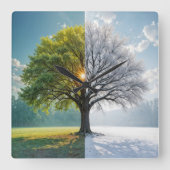 Eikenboom in twee seizoenen vierkante klok (Voorkant)