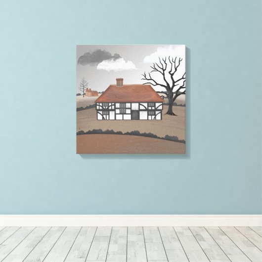 Eikenboom Landhuis Canvas Afdruk (Insitu (Houten vloer))