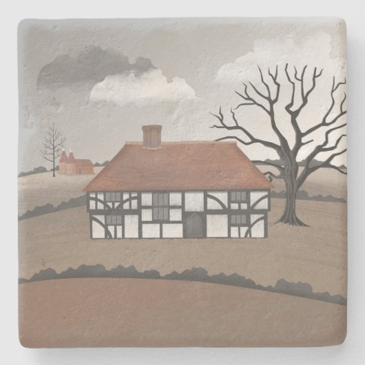 Eikenboom Landhuis Stenen Onderzetter (Voorkant)