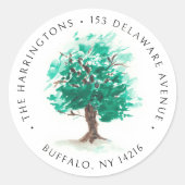 Eikenboom met de hand getekend Waterverf retouradr Ronde Sticker (Voorkant)