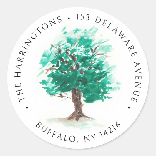 Eikenboom met de hand getekend Waterverf retouradr Ronde Sticker (Voorkant)