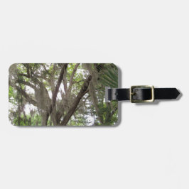 eikenboom met Spaanse mos die in de takken zwaait Bagagelabel