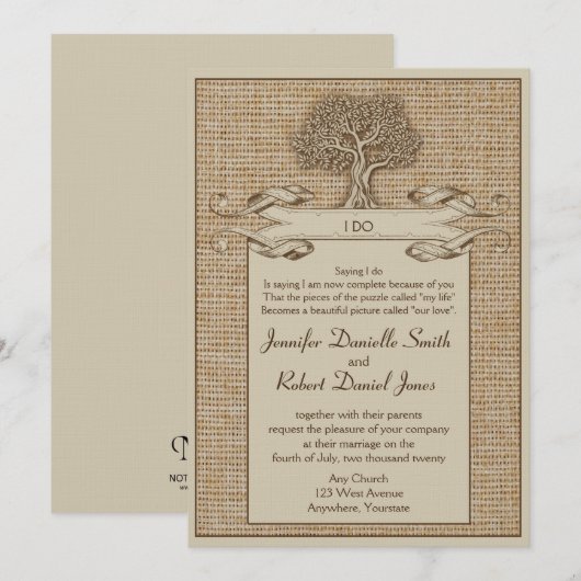 Eikenboom op Burlap Bruiloft Kaart (Voorkant / Achterkant)