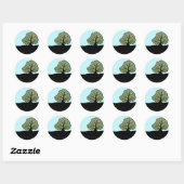 eikenboom op de heuvel ronde sticker (Vel)