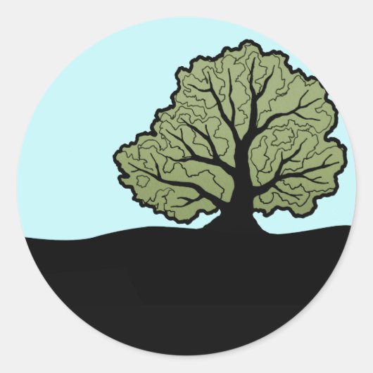 eikenboom op de heuvel ronde sticker (Voorkant)
